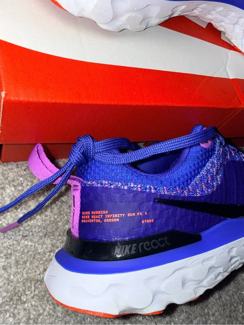 Nike React Infinity Run Flyknit 3 Women’s Size 6 Purple Running Shoes